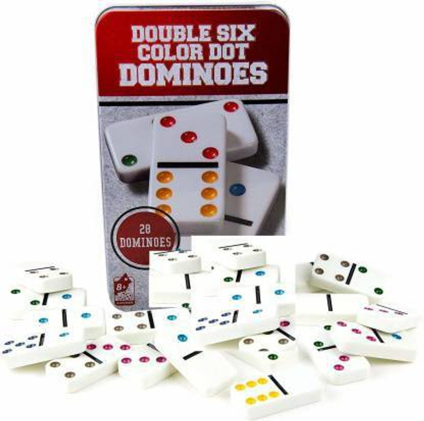 Galactic Double 6 Color Dot Dominoes Game Set - White Domino Sequence Match Board Game – Large Sized 28 Pieces Set Toy in Tin Case Educational Game for Kids (New Version)(Multicolor)(Multicolor)