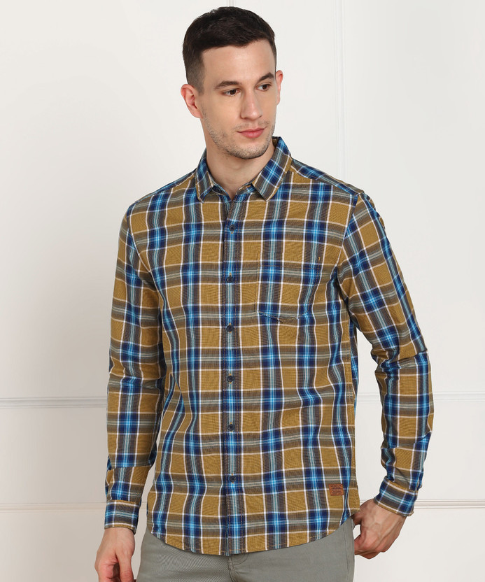 Wrangler Men Checkered Casual Yellow 