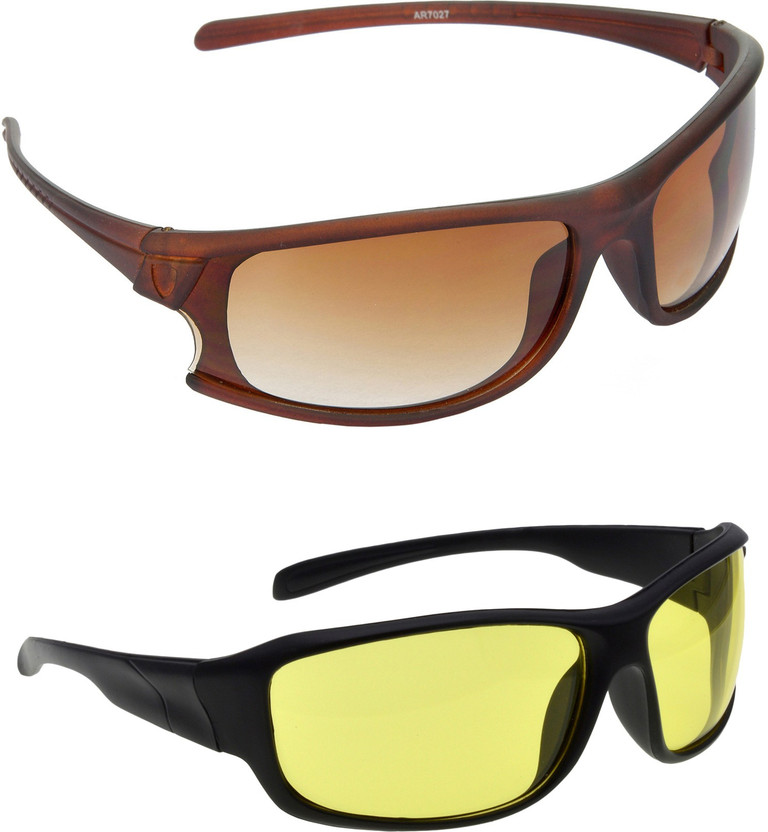 Hrinkar Sports Sunglasses(For Men & Women, Brown, Yellow)