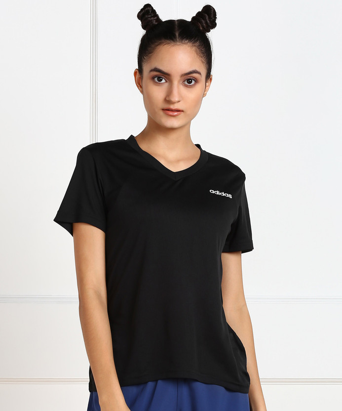 ADIDAS Sporty Women V Neck Black T-Shirt - Buy ADIDAS Sporty Women V Neck  Black T-Shirt Online at Best Prices in India | Flipkart.com