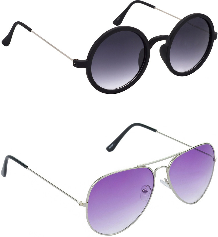 Hrinkar Round Sunglasses(For Men & Women, Grey, Violet)