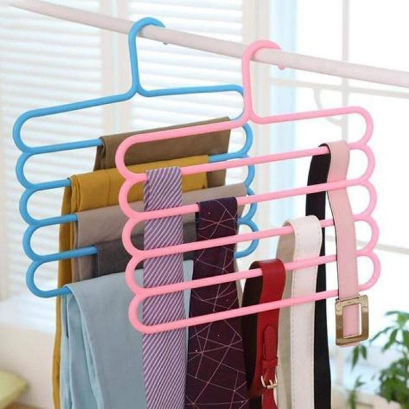 Zenith Business Ltd Multipurpose Durable 5 Layer Hangers/Closet Organizer for Shirts, Ties, Trousers, Napkins Plastic Trousers Pack of 2 Hangers For  Trousers(Multicolor)