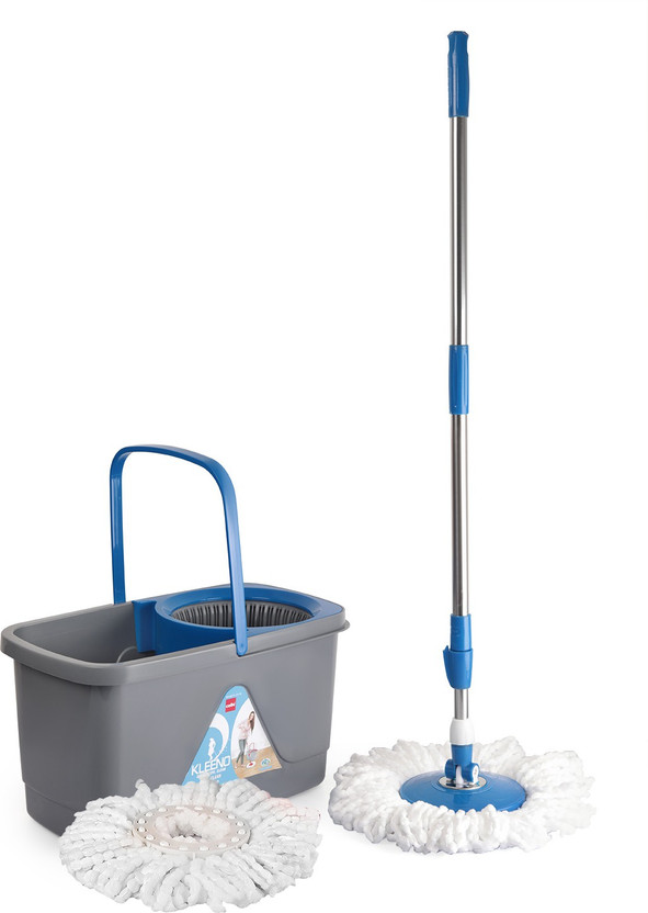 cello Total Clean 360 Degree Bucket Spin Mop with 1 Extra Micro Fiber Refill Mop Set(Blue)
