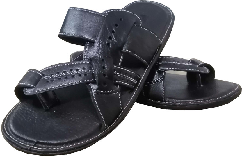 Buy Hanswing leather Men Black Sandals 