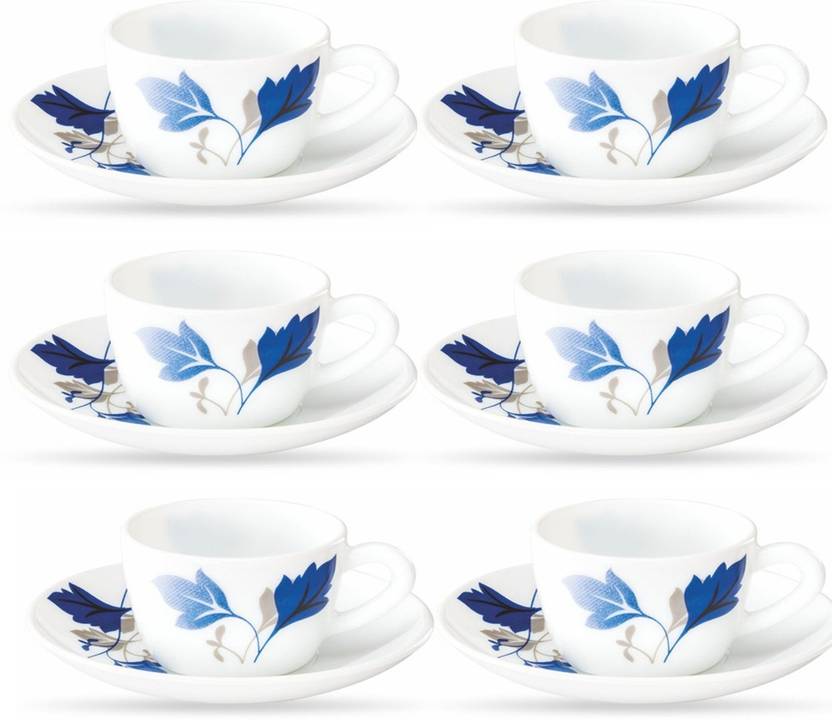 BOROSIL Pack of 12 Opalware Present AGERIA 6 pcs cup saucer Set {Cup