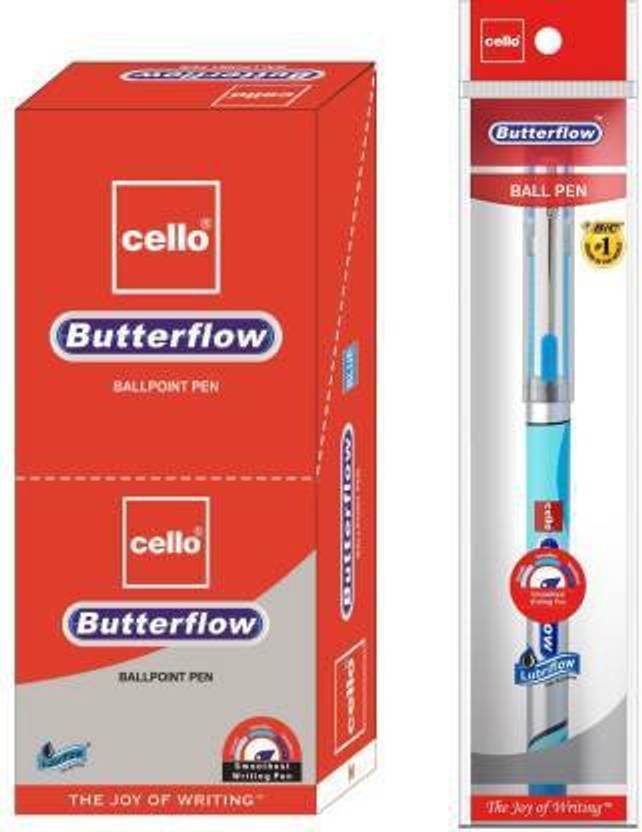 Cello Butterflow Blue Ball Pens 0.7mm Pack of 20 Pens with Refills Ball