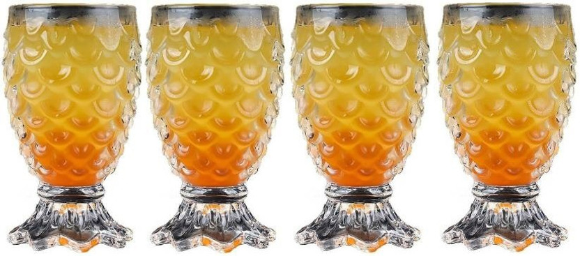 MANTRAA SALES (Pack of 4) (Pack of 4) pineapple Imported Whiskey / wine / juice Glass - Ideal For Party glass Glass Set (300 ml, Glass) (4) Glass Water/Juice Glass(300 ml, Glass, Clear)