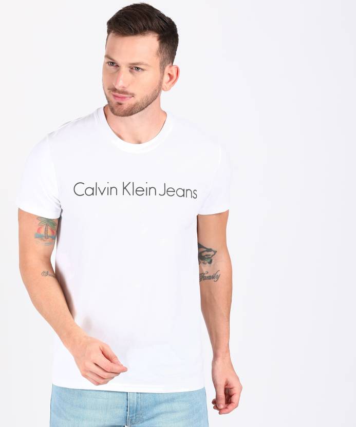 Calvin Klein Jeans Printed Men Round Neck White T-Shirt - Buy Calvin Klein  Jeans Printed Men Round Neck White T-Shirt Online at Best Prices in India |  