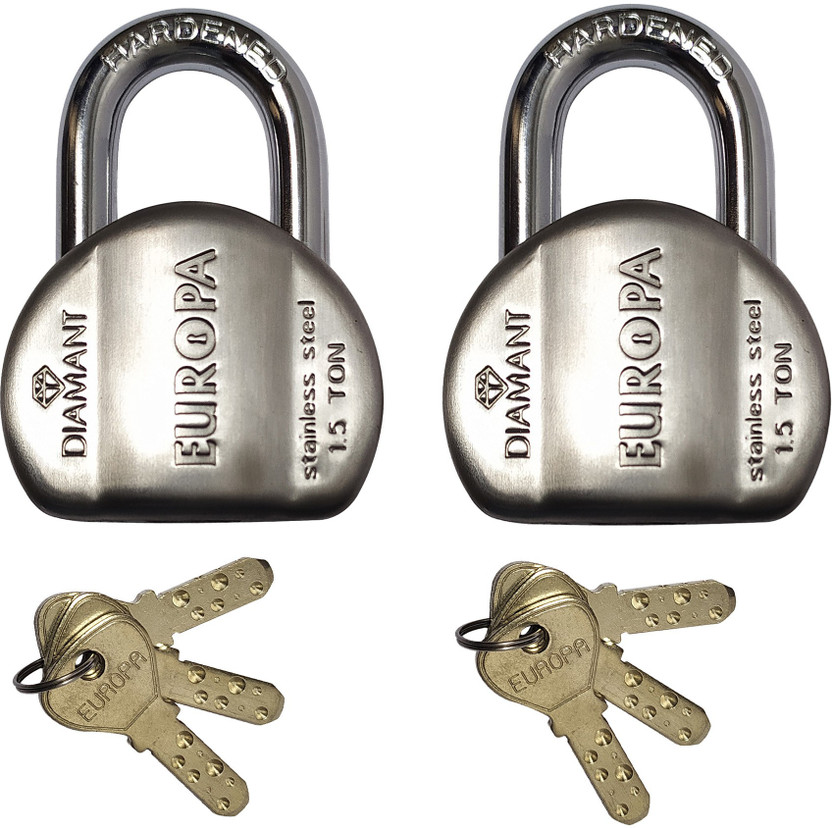 Europa Diamant Twin Pack L358 SS TW 1.5 Ton Silver Finish Padlock(Silver)