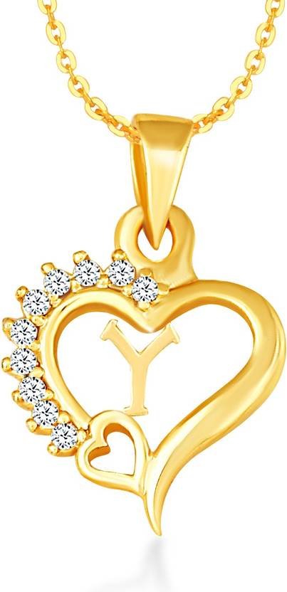 Kanak Jewels Heart In Heart Letter Y Letter Gold Plated Alloy for Girls  Women Men Unisex Couple Love Alphabet Pendant in Diamond Jewellery Set  alphabet Cubic Zirconia Brass Chain Pendant Gold-plated Brass