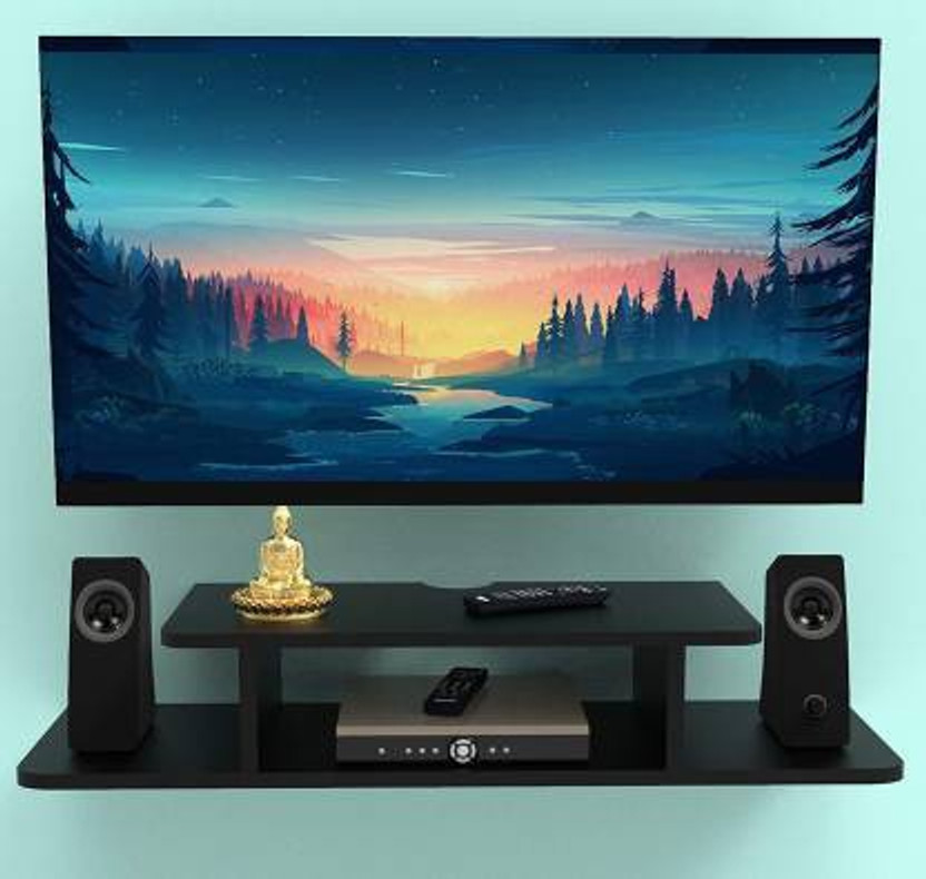 ANTIOUE MART Tv Setup Box Wooden Wall Shelf(Number of Shelves - 4, Black)