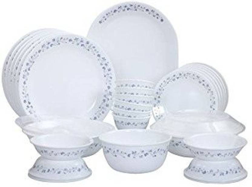 CORELLE Pack of 30 Ceramic Lilac Blush Glass Dinner Set, 30-Pieces
