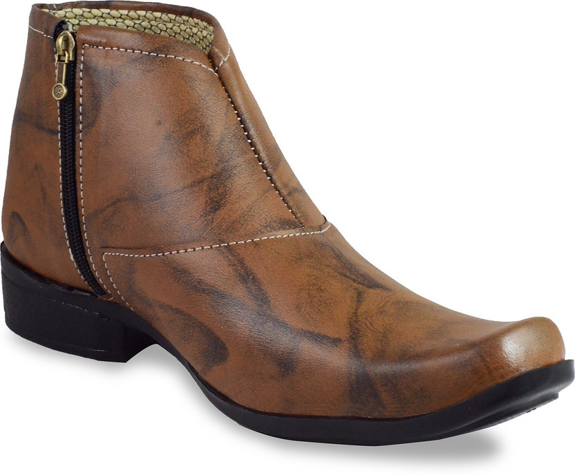 Chain Boots, Synthetic Leather, Zipper 