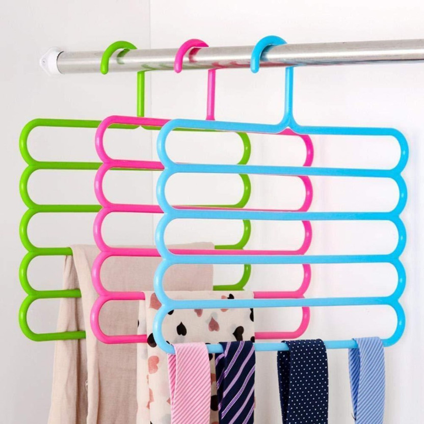 Zenith Business Ltd Multipurpose Durable 5 Layer Hangers/Closet Organizer for Shirts, Ties, Trousers, Napkins Plastic Trousers Pack of 3 Hangers For  Trousers(Multicolor)