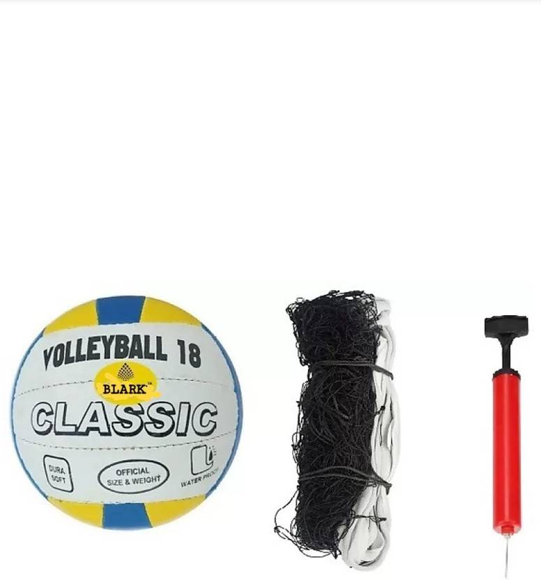 blark CLASSIC VOLLEYBALL WITH NYLON NET BLACK WITH INFLATING AIR PUMP