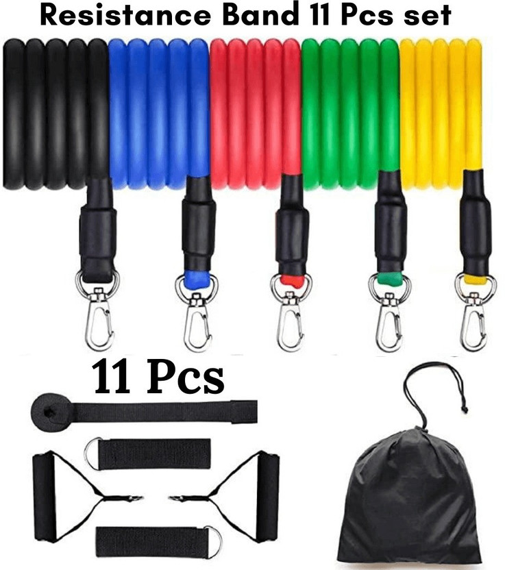 Fixfeels Resistance Bands 11pcs Set for Fitness Home Gym Exercise Workout Resistance Tube Resistance Tube(Multicolor)