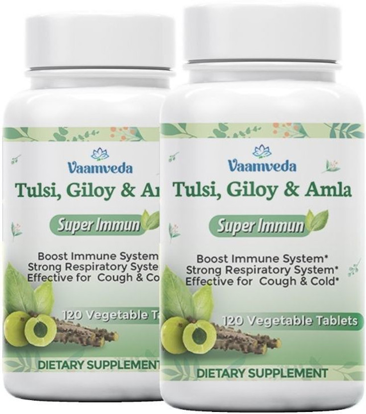 Vaamveda Tulsi Giloy Amla Immunity Booster Tablets ,Cures Cough Cold,Stronger Lungs(2 x 120 Tablets)