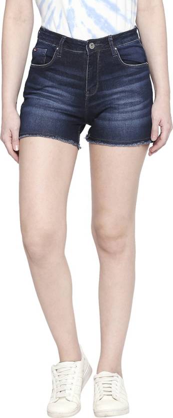 LEE COOPER Solid Women Dark Blue Denim Shorts - Buy LEE COOPER Solid Women  Dark Blue Denim Shorts Online at Best Prices in India 