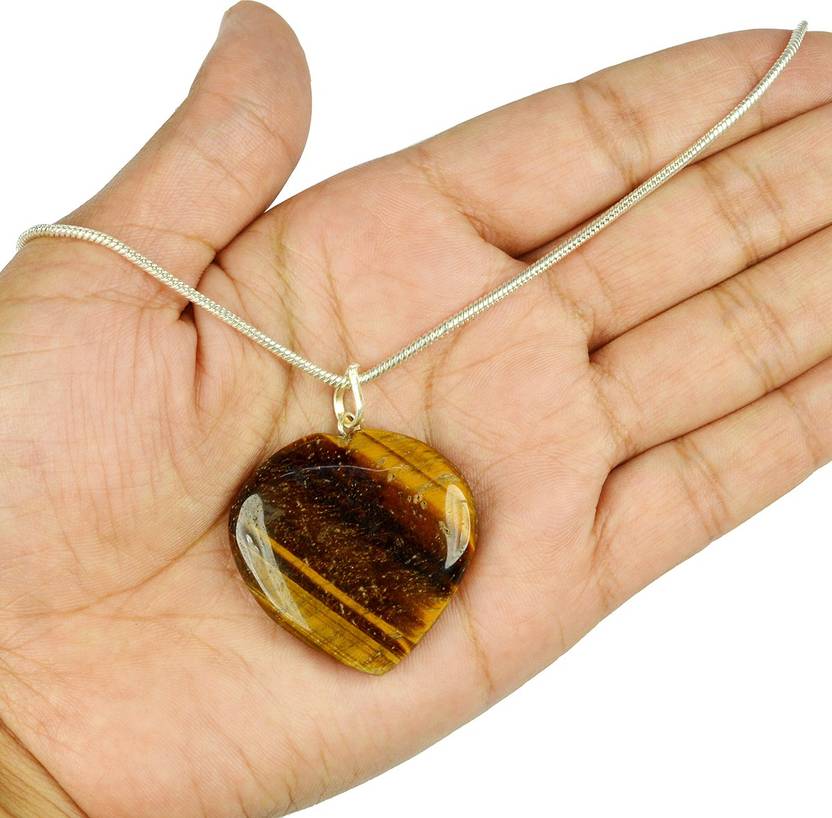 Reiki Crystal Products Natural Crystal Tiger Eye Pendant Heart Pendant Crystal Pendant Heart Shape Stone Pendant Reiki Healing Pendant With Silver Polish Metal Chain Healing Stone Pendant With Chain Pendant Size