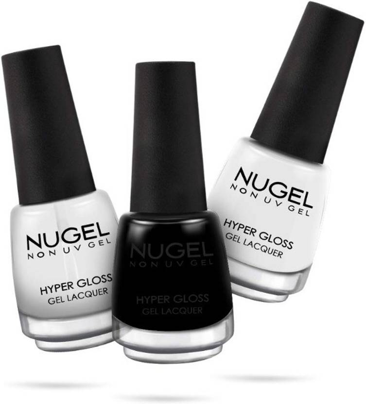 Nugel Non UV Gel Nail Polish 3pcs Combo 13ml Each N 06 All Clear 01 Pure Black 59 White 