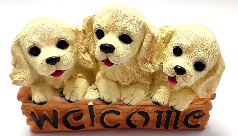 Sawcart Welcome Statue Figurine of 3 Cute Brown Puppy Dog Animal Sculpture for Indoor/Outdoor, Garden Yard, Patio Decor Decorative Showpiece  -  10.16 cm(Polyresin, Multicolor)