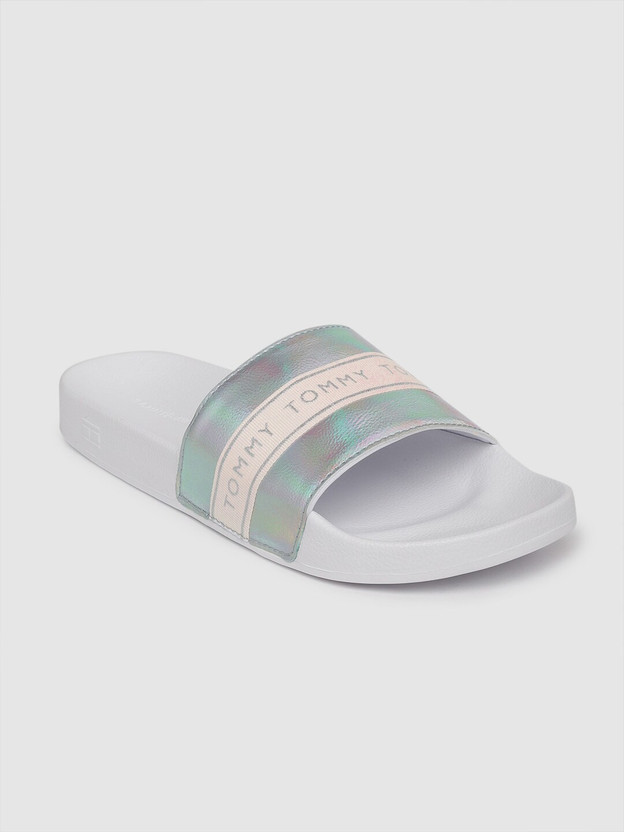 tommy hilfiger sliders silver