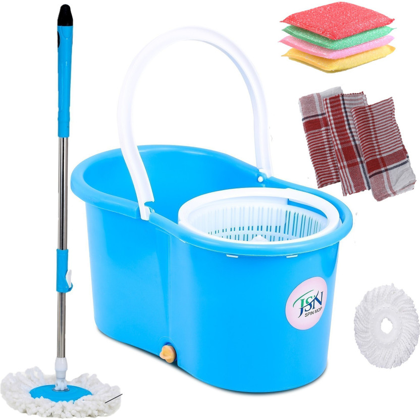 JSN Easy Magic Spin Floor Mop 360 Degree Bucket Mop with 2 Mop Refill, Cleaning Wipe, Cleaning Cloth, Bucket