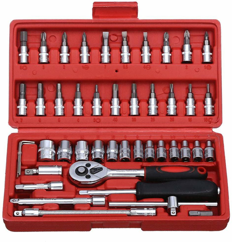 HENGLOBE 46 in 1 Pcs Tool Kit Screwdriver set and Socket Set Wrench Set Multi Purpose Hand Tool Kit(46 Tools)