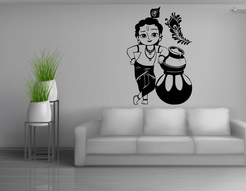 Croun Decals 75 cm Krishna Wall Sticker God krishna with matki wall