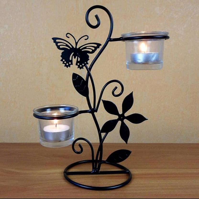 CASEMANTRA Tealight Candle Holder, 2Cup Black Metal Votive Candelabra