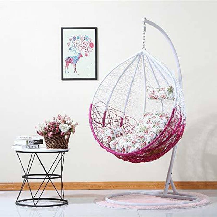 Furniture kart Luxury Hammock Swing Chair with Stand Jhula White & Pink