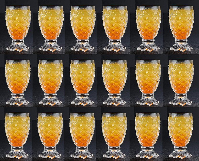 MANTRAA SALES (Pack of 18) Pineapple Shape 100% Crystal Whiskey Water Juice Glass (Glass, 300 ml, Clear) Glass Set (16) Glass Water/Juice Glass(300 ml, Glass, Clear)
