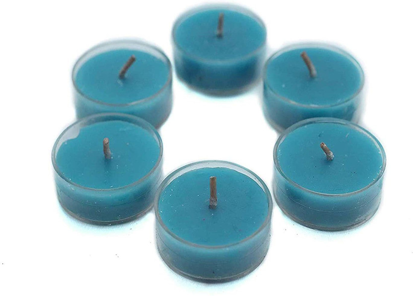 THIRTEENKCANDDLE Ocean Breeze Scented Round Clear Cup Tealight Candles Home Spa Hotel Party Candle(Blue, Pack of 6)
