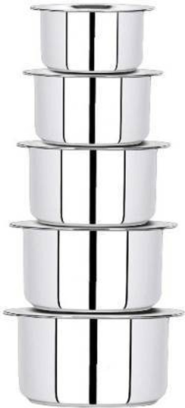 LIMETRO STEEL High Quality Stainless Steel with lid (5Piece 1 Ltr,1.5 Ltr,2 Ltr,2.5 Ltr,3 Ltr) Cookware Set(Stainless Steel, 5 - Piece)