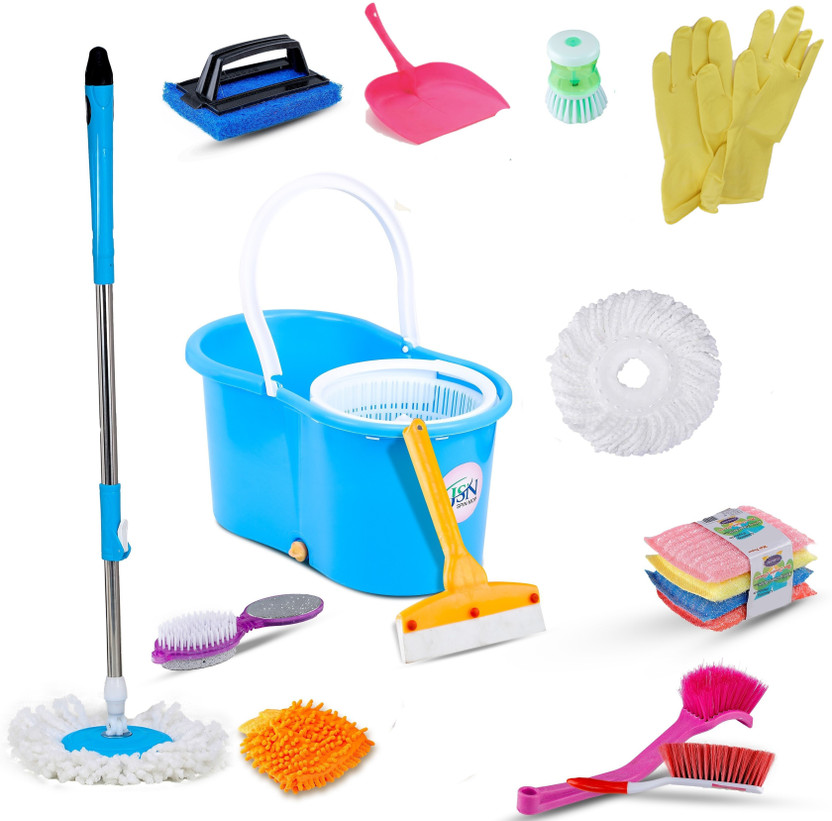 JSN Cleaning Mop Spin Bucket Mop for Floor & Home Cleaning Dry Bucket Mop with 2 Refill Mop Mop