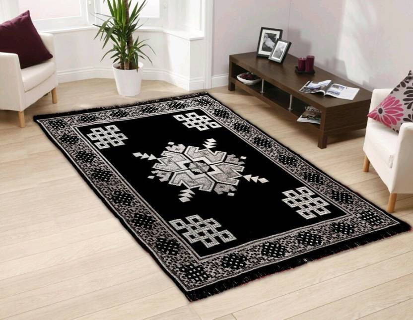new trends 4 ft  X 6 ft Cotton Carpet(Rectangle, Black)