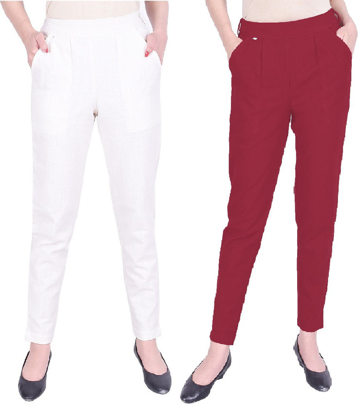 IRK IRK Fashion Slim Fit Women White, Maroon Trousers - Flipkart Deal