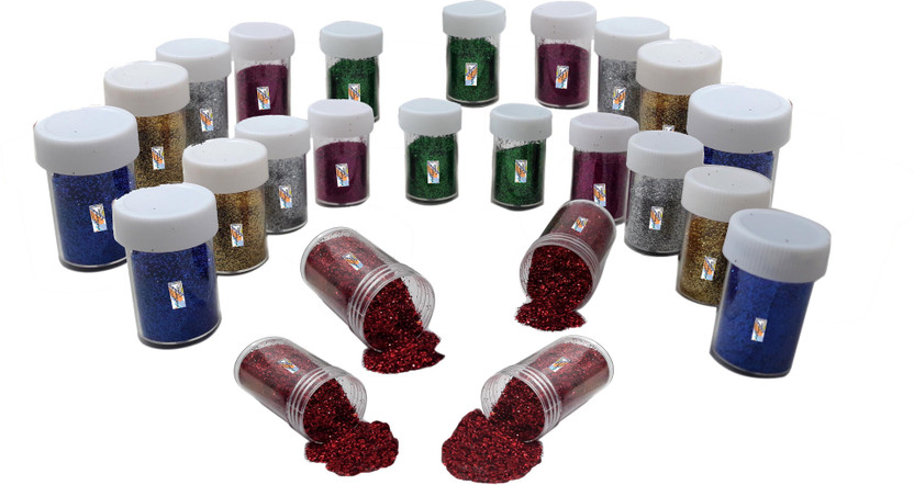 MAJESTIC BASKET PREMIUM QUALITY GLITTER SPARKLE POWDER BOTTLE SET FOR NAIL ART, DECORATIVE ITEMS / ART & CRAFT ETC. [PACK OF 24 BOTTLES]