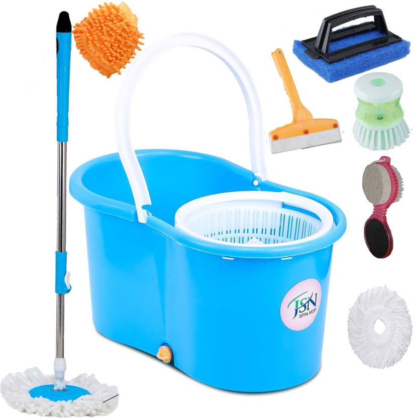 JSN Home Cleaning Magic Dry Spin Classic Floor Cleaner Mop Combo With 2 Mop Refill, Glove, Kitchen Wiper, Cleaning Brush, Bucket, Mop Set
