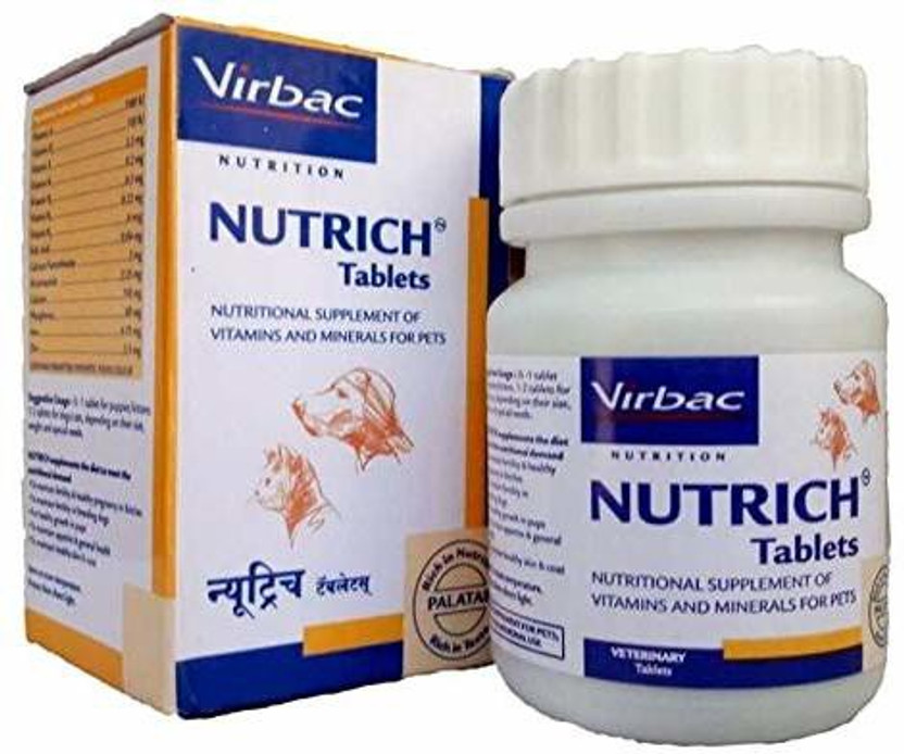 Virbac Nutrich Tablets 60 Tabs, Nutritional Supplement of Vitamins and Minerals for pets Pet Health Supplements(60 Pieces)