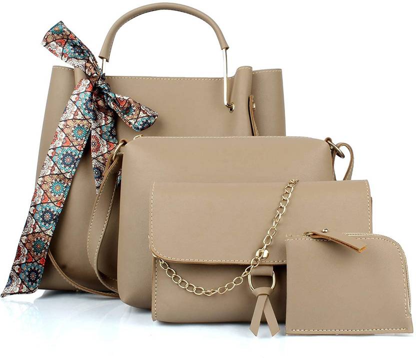 Buy madinme Girls Khaki Handbag Cream, Golden Handle, Printed Stylish Tie  Online @ Best Price in India | Flipkart.com