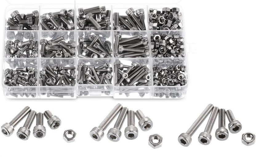 GSK Cut Nut & Bolt Set Stainless Steel Allen Hex Socket Head Cap Screws & Nut 280 pcs, M3/M4/ M5 Kit(SS 304)