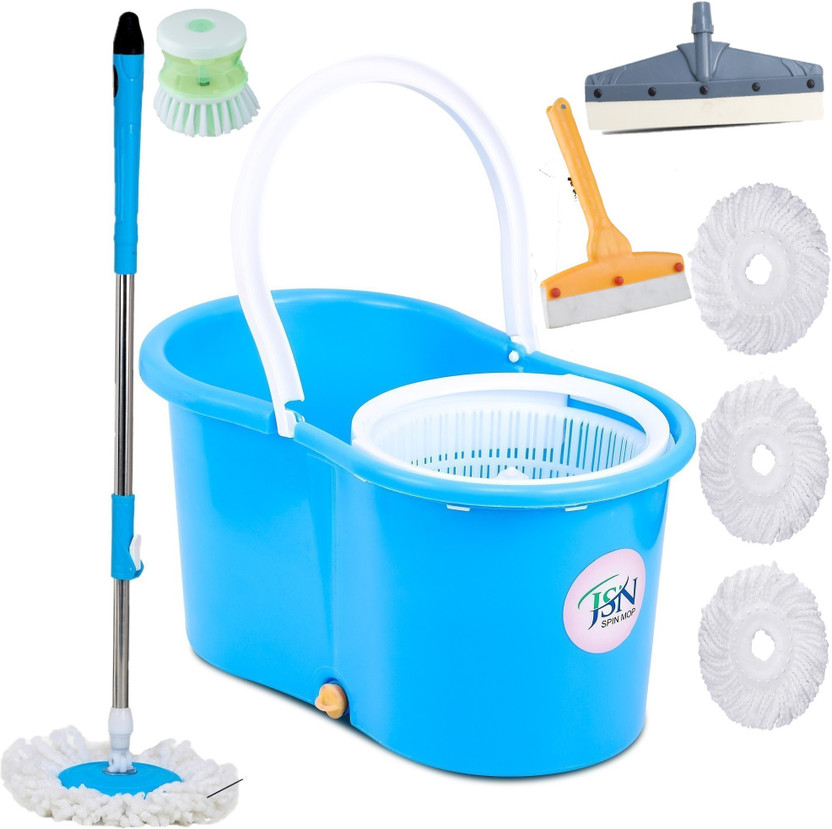 JSN Easy Magic Spin Floor Mop 360 Degree Bucket Mop Combo with 4 Refill Bucket, Mop, Mop Refill, Cleaning Brush, Floor Wiper