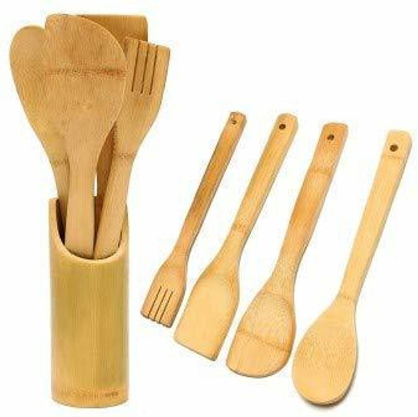 SHREE WOODEN KITCHEN TOOL SET Wooden NonToxic Spatula NonStick Bamboo