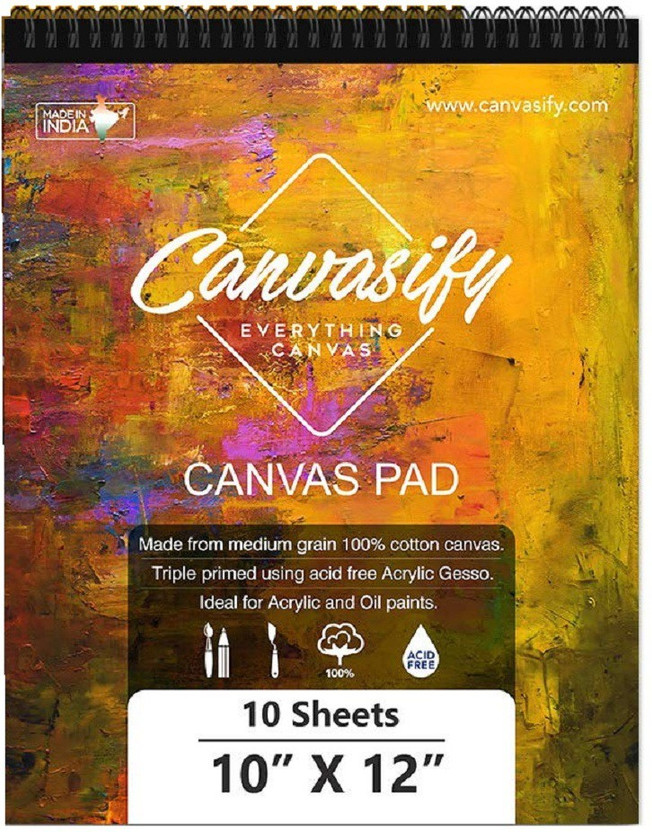 Canvasify Canvasify Canvas Pad (10" x 12") Pack of 1 (10 Sheets) Cotton Medium Grain Canvas Pad (Set of 1)(White) - Flipkart Deal
