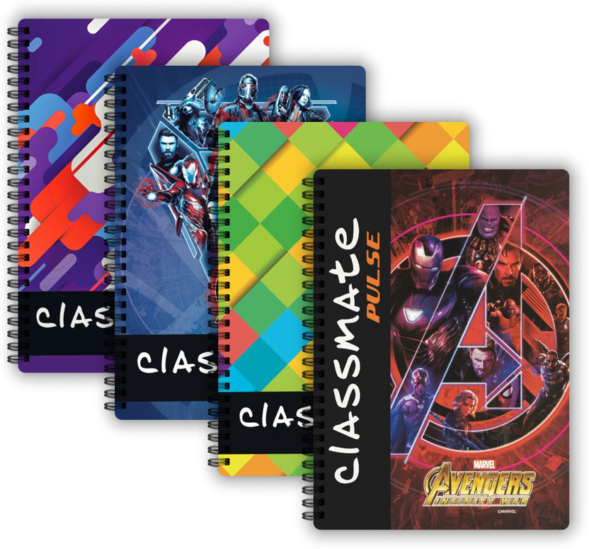 Classmate Pulse 1 Subject (240 X 180 mm) Spiral B5 Notebook Unruled 180 Pages(Multicolor, Pack of 4)