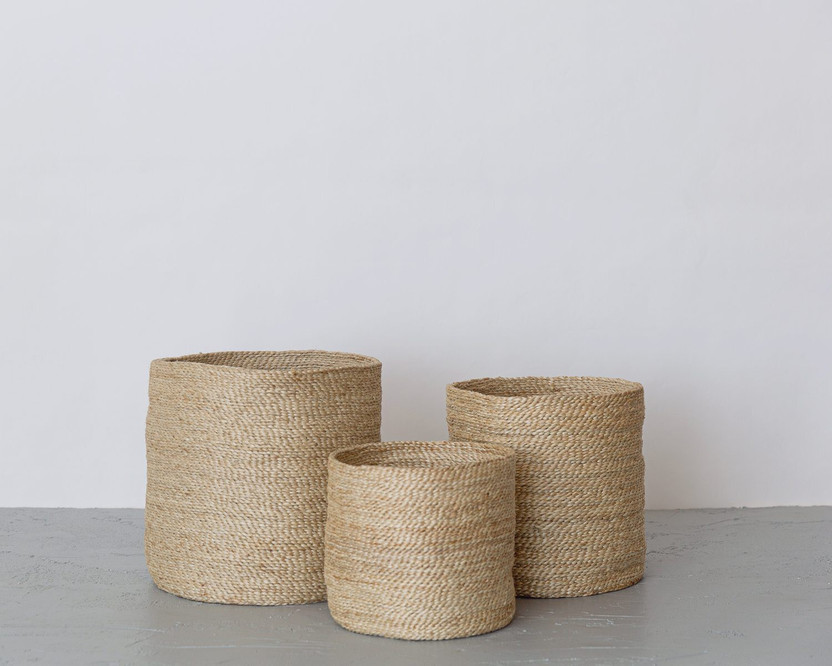 PartyStuff Jute Storage Basket Plain Plant Container Set(Pack of 3, Fabric)