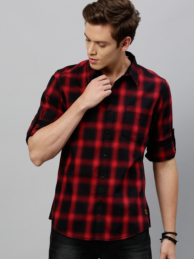 Red and black checked shirt mens online clearance