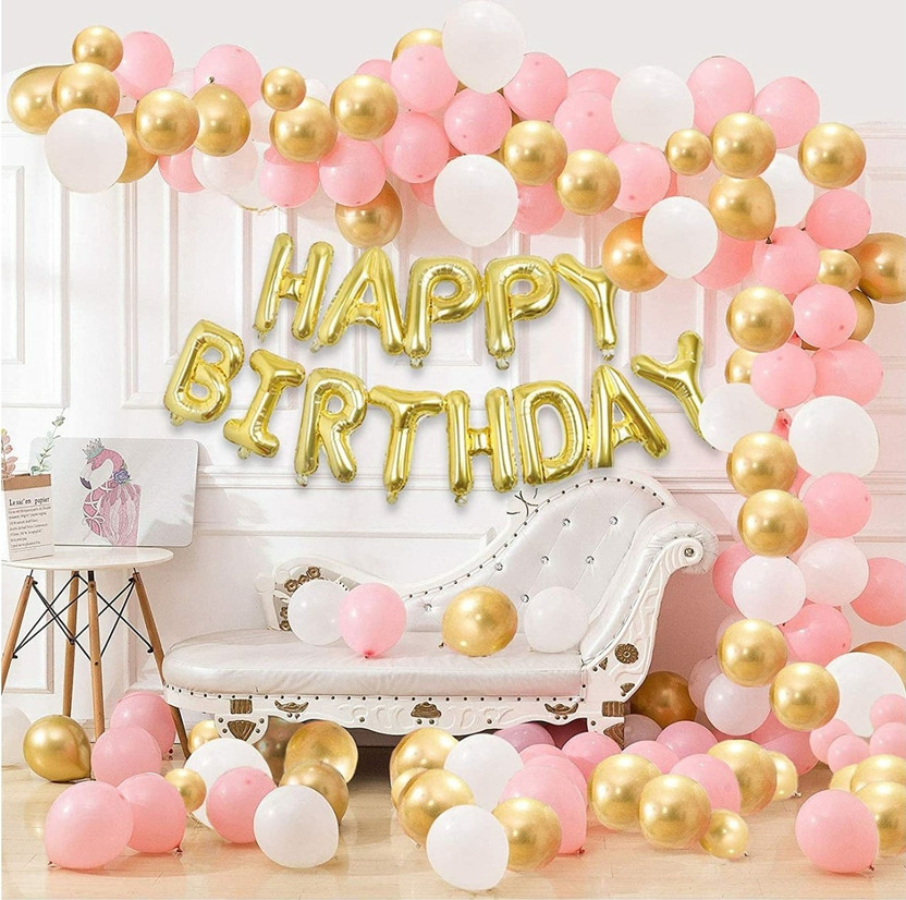 VERIFIED Solid Pink Happy Birthday Decoration Combo 101Pcs Foil Banner and Balloons for Princess Girls Adult Wife Girl Friend 18th 30th Birthday Party Decoration Balloon(Multicolor, Pack of 101)