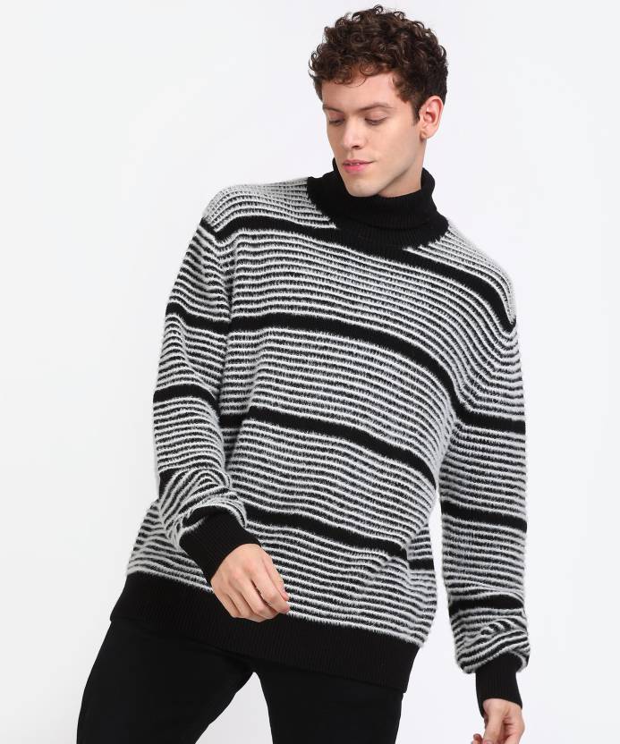 Calvin Klein Jeans Striped Turtle Neck Casual Men Black, White Sweater -  Buy Calvin Klein Jeans Striped Turtle Neck Casual Men Black, White Sweater  Online at Best Prices in India 